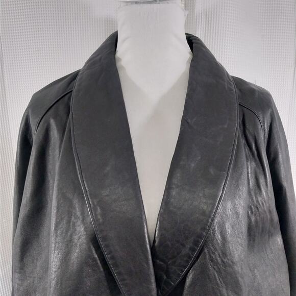 G-III LEATHER! GORGEOUS BLACK GENUINE LEATHER FULL LENGTH TRENCH COAT! SZ M - Picture 6 of 14